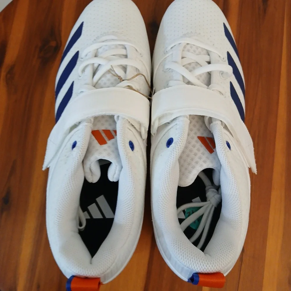 Adidas Powerlift 5 Mens 7.5 White Blue Adipower Training Weightlifting Shoes